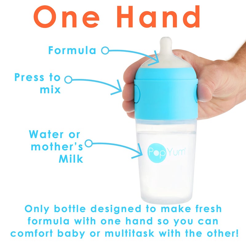 PopYum 9 oz Blue Anti-Colic Formula Making/Mixing/Dispenser Baby Bottles, 3-Pack with #2 Medium Flow Nipples, 260 ml, BPA-Free, Natural Latch - Image 2